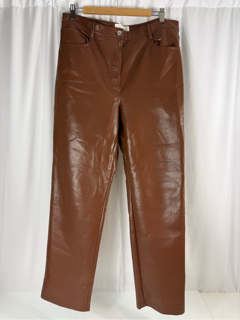 Aritzia Wilfred Melina Brown High Waisted Faux Leather Straight Pants Size 14